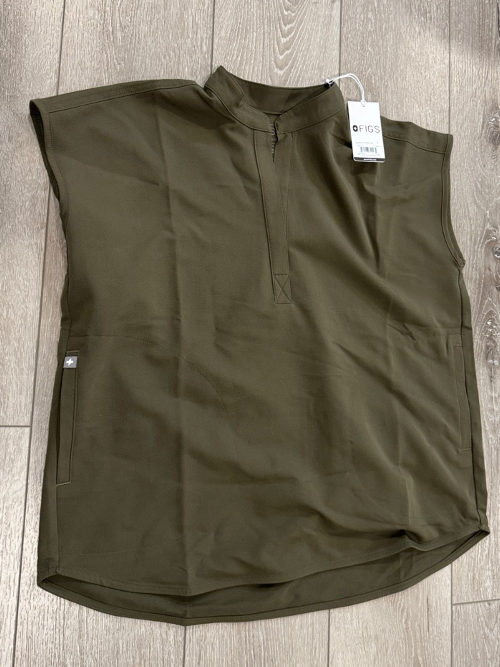 FIGS Olive Green Sleeveless Zip-Neck Performance Top